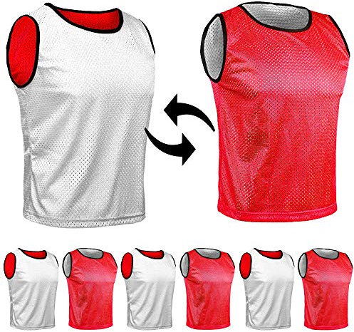 SPORTSBIBS 6X Fußball Leibchen für Kinder und Erwachsene - Set von 6 Stück - Wendeleibchen 2-Farbig, Trainingsleibchen, Markierungshemd Doppelseitig für Damen Herren Junioren Senioren