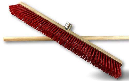 Balai d'atelier Type cantonnier | Lot de 3 | Piste Extérieur | Longueur 80 cm | Garnissage Brosse PVC Rouge | Semelle Bois | Douille métal boulonnée Ø 28 mm | avec Manche | Kibros 2380BMx3