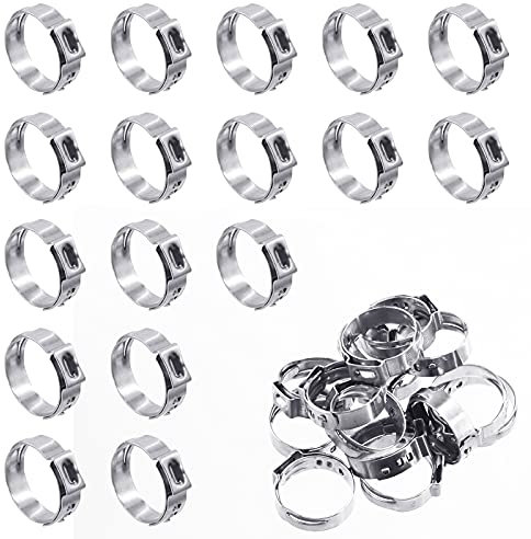 Wokape 50Pcs 17.8-21mm Single Ear Hose Clamps, 304 Stainless Steel PEX Pinch Clamps Cinch Rings Crimping Tool Stepless Hose Clamp for Securing Pipe Hoses and Automotive