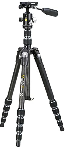 Vanguard VEO3T235CBP Carbon Fiber Travel Tripod with Ball Head, Removeable Pan Handle, and Quick Shoe with Built-in Smartphone Holder,Black
