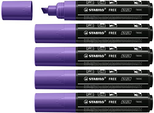 STABILO FREE Acrylic - Marker acrilico - T800C Punta a scalpello 4-10mm - Confezione da 5 - Viola