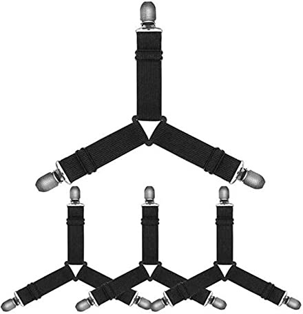 tooloflife Bettlaken-Klammern, 4 Stück, dreieckig, Bettlakenspanner, 3-Wege-Befestigung, Matratzen-Eckspanner, Greifer, Halter (schwarz)