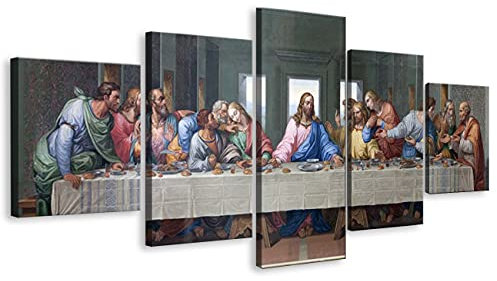 ZHONGYUTONG 5 Stück Jesus Christus Leinwand Wand Bild Gerahmt Letzte Abendmahl Bilder Gemälde Religiöse Poster und Kunstdruck Moderne Wohnkultur für Wohnzimmer (150x80cm)