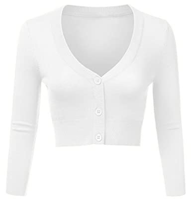 Irevial Boléro Femme Manches Longues Tricot Cardigan Respirant Gilet Femme Veste avec Boutons Tops Blanc taille M