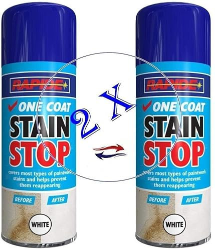 YSAMAX 2x 400 ML Stain Stop One Coat Spray Blocker White Aerosol Damp Mould Prevention Paint, Versatile Protection for Multiple Surfaces,