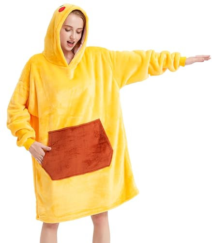 chuangminghangqi weiche Flanell-Kapuzendecke, Kleid, Pullover, warm und bequem, TV-Decke, Kapuzenpullover, dick, übergroß, große Tasche, A-gelb, Small