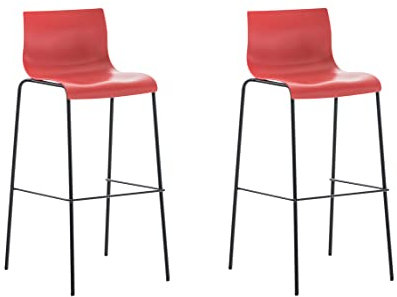 TPFLiving Barhocker Hope 2er Set mit angenehmer Rückenlehne und Fußstütze - Tresenhocker 4-Fuß Gestell Metall schwarz - Sitzfläche: Kunststoff Rot
