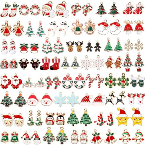 SANNIX 110 Stück 55 Stile Weihnachten Charms Gold Emaille Schmuck Anhänger für Weihnachten Ohrringe Armband Halskette Basteln
