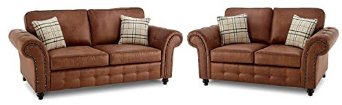 Luxury Life Oakley Tan/Brown Suede Fabric Sofa Set (3 Plus 2 Set)