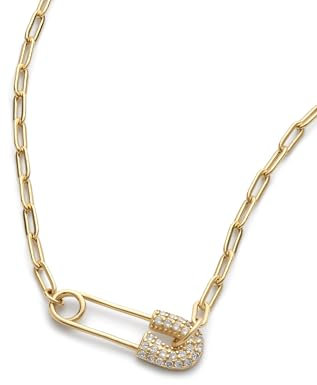 Zierliche 14 Karat Gold Sicherheitsnadel Halskette für Frauen, Minimalistische Gold Tropfen Perlen Halskette, Sicherheitsnadel-Schmuck, Gliederkette Halskette, Boho