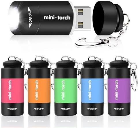 Tulov 6 Stück LED Taschenlampe Kinder, Mini Bunte Taschenlampe, USB Wiederaufladbare Taschenlampen mit Schlüsselbund, Kinder Handlampe für Kindergeburtstag, Camping, Outdoor, Wandern