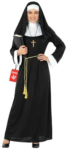 Morph Nonnen Kostüm Damen, Klassisches Halloween Kostüm Damen | Nonnengewand & Haube mit Kragen, Schwarz-weißes Design, Zum Überziehen, Perfekt für Halloween, Ideal zum Verkleiden