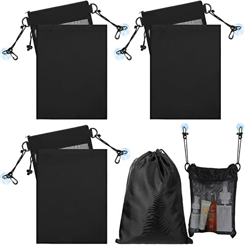 Sweetude Duschtasche, 3er-Set, 35,6 x 25,4 cm, Netzstoff, zum Aufhängen, Dusch-Caddy mit 2 Saugnäpfen und Reißverschluss, Kordelzug-Tasche für Bad, Schlafsaal, Fitnessstudio, Camping