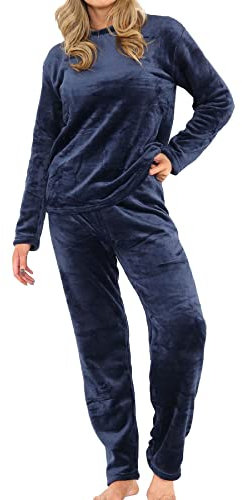 A2Z Womens Pyjamas Soft Warm Fleece Twosie Adults Crew Neck Long Sleeve - PJS 216 Navy Ladies 16-18