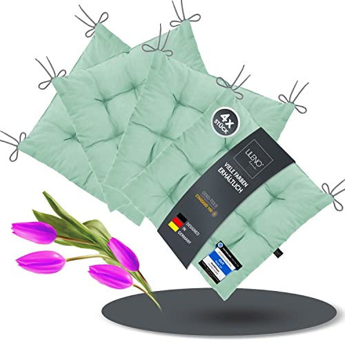 LILENO HOME 4er Set Stuhlkissen 16 Hellblau (40x40x6 cm) - Sitzkissen für Garten, Küche oder Esszimmer - UV-beständige Indoor u. Outdoor Stuhlauflage als Stuhl-Kissen (Linda FUM)