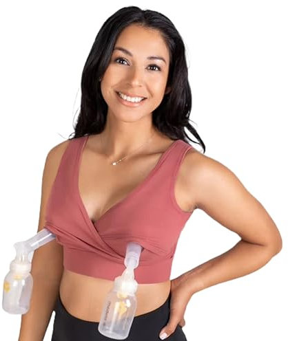 Everyday Luxe Nursing & Hands-Free Pumping Bra - Nursing and Pumping Bra Fits All Standard Pump Flanges and Wearable Pumps, Desert Rose, XXL