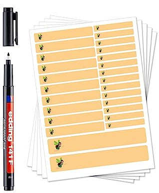 130 Stück Namensaufkleber zum Selbstbeschriften (Motiv Fee/Gelb) incl. Stift Set-Bögen Mini/Mittel/Groß/Wasserfest/Kratzfest für Innen und Außen