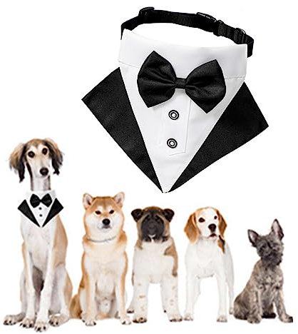 Hund Smoking Bandana Halsband, CAASFOOY Haustier Dreieck Schal, Fliege Hunde Hochzeit, Verstellbares Hunde Hochzeits Bandana Halsband mit Fliege für kleine und mittelgroße Hunde und Katzen Haustiere
