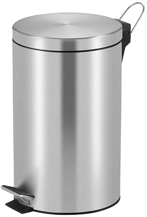 PROREGAL Runder Tretabfallsammler mit herausnehmbaren Kunststoff-Inneneimer | 12 Liter, HxBxT 40x29,5x25,5cm | Matt Silber