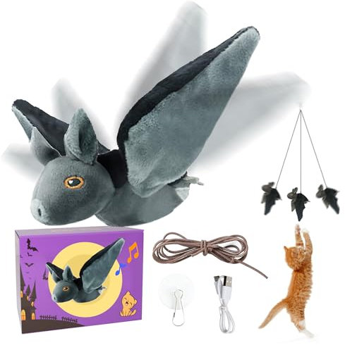 LEWISER Cat Toys, Flapping Wings Cute Bat, No Flying, Chirping Bird Interactive Catnip Toy for Kitten or Small Dogs, Touch Activated, Rechargeable