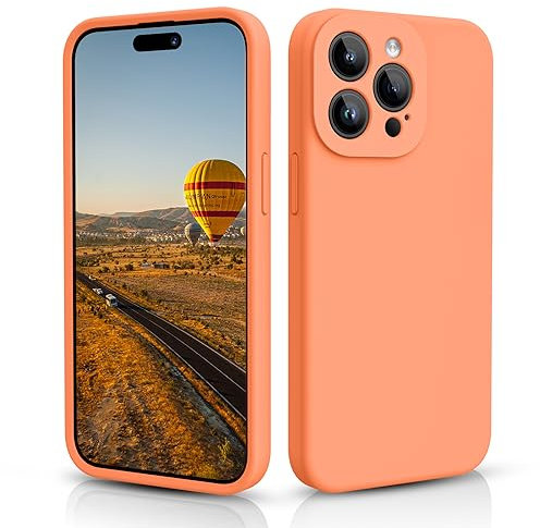 CALOOP Slim-Fit for iPhone 15 Pro Case,Skin Soft Liquid Silicone,Sturdy Hard Frame Shockproof Cover with Anti-Scratch Microfiber Lining,Robust Full Protection for Screen and Camera(Kumquat Orange)