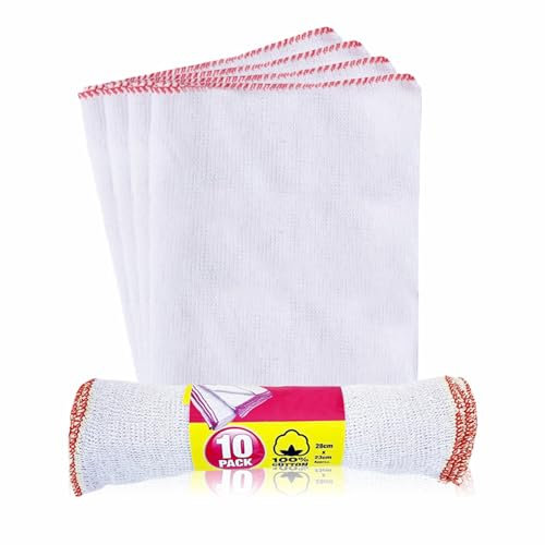 AHAD Dish Cloth Cotton Washing Up Cloths Super Absorbent Cleaning Cloth Set Multipurpose Dishcloths For Washing Drying Cleaning Scrubbing Home Supplies Kitchen Essentials White 9X11 (Pack Of 10)
