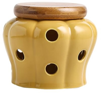 VUIUYOIES Wide Application Ceramic Garlic Pot Stylish And Practical Storage Solution Ceramic Garlic Pot With Lid Ceramics Hollow, Yellow
