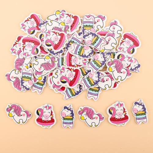 Streudeko Holz Tiere,50 Stück Einhorn zum Basteln,Einhorn Konfetti Set Bunt Einhörner Tischdeko,Kindergeburtstag Deko Confetti,Einhorn Holzknöpfe für Nähen Handwerk Scrapbooking und DIY Handgefertigte