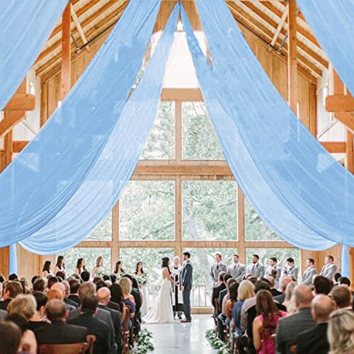 MODFUNS Sheer Ceiling Drapes Fabric 6 Panels 1.5x3.0 m Baby Blue Wedding Arch Drapierstoff Chiffon Vorhang Vorhänge Tüll Deckenvorhang Deckenverkleidung Stoff Hochzeit Party Zelt Decke Vorhang