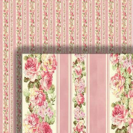 Melody Jane Dolls House Wallpaper Victorian Floral Stripe 1/2 inch 1:24 Miniature Print 593