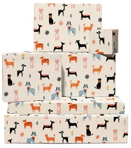 Hunde Geschenkpapier – 6 Bögen Geschenkpapier – Hunde, Welpe – Geburtstags-Geschenkpapier Für Männer, Frauen, Kinder – Fellmama – Hundeliebhaber – Mit Aufklebern – Von Central 23