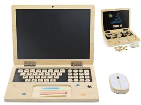 HYGRAD Kids Wooden LapTop And Chalkboard Magnetic Pretend Play Set Early Development Kids Laptop Computer Play Set