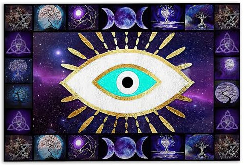 Evil eye Door Mat Greek Mati Mataki Evil Turkish Eye wicca symbol purple spiritual Welcome Non-Slip Mats Funny Doormat Bathroom Kitchen Front Porch Rugs Entrance 16 * 24in/40 * 60cm
