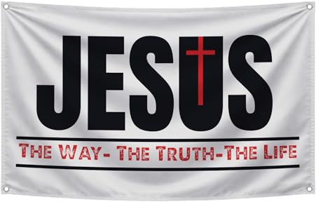 Jesus The Way Truth Life Flagge mit 2 Messingösen – Dekorationen patriotische Gottesflagge Banner – Jesus Schlafzimmer Wanddekoration – christliche Jesus Amerikanische Flaggen für außen oder innen