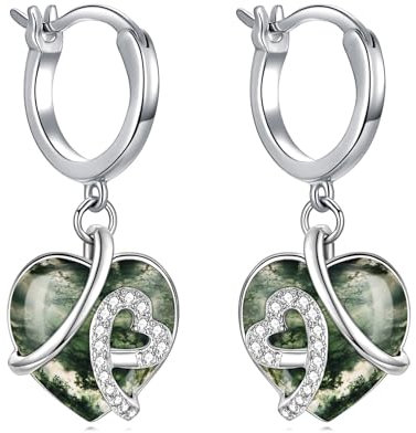 AOBOCO Achat Herz Creolen Ohrringe Damen 925 Sterling Silber Anhänger Liebesohrringe Schmuck mit Aurtura Achat Valentinstag Geburtstagsgeschenk für ihre weibliche Frau Freundin
