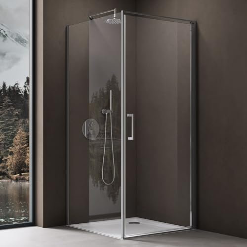 doporro Cabine de Douche en Angle Montage réversible 70x90x195 Paroi de Douche Design Ravenna36K-Plus Porte Pivotante Autolevante en Verre Transparant de 8mm