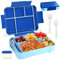 WECUTE Fiambrera Infantil, 1330Ml Bento Box Fiambrera Infantil y Adultos con 5 Compartimentos y Cubiertos Caja de Almuerzo de Plástico Caja de Alimentos sin BPA, Para microondas (Azul)
