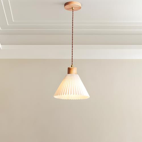 niuniaj Pendelleuchte Esstisch,Deckenleuchte Hängend Holz,1 Flammig E27 Lampenschirm Stoff,150CM Max Höhenverstellbar Design Pendelleuchte für Esszimmer Schlafzimmer Küche（Ohne Leuchtmittel