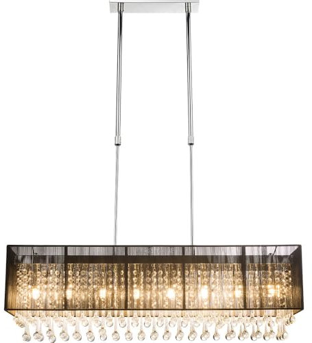 GLOBO Hängelampe Hängeleuchte Pendelleuchte Pendellampe Kristallleuchte, 8 Flammig Glaskristalle Seide schwarz klassisch, G9 3W 280Lm warmweiß, LxBxH 90x18x120cm