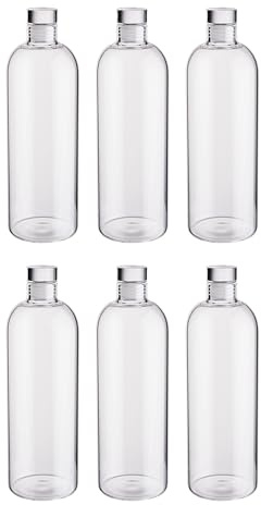 BUTLERS 6er Set Glasflasche 1000 ml Borosilikatglas - RATIO - | Farbe Durchsichtig - Wasserflasche für Saft & Eistee - Glastrinkflasche für Sport & Freizeit - Mit dichtem Glasstopfen