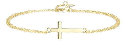 GAVU Damen Kreuz Armband mit 925 Stering Silber Doppelketten Charm Armbänder für Frauen Gold