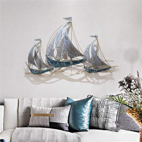 Wanddekoration aus Metall, Segelboot, 3D-Schiff, Wandskulpturen, Metall, Strand, Küste/Metall, Wandkunst, handgefertigt, Boot, Hängeornament, Heimdekoration