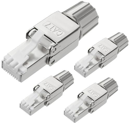 AXFEE 4 x RJ45 Stecker Werkzeuglos für Verlegekabel Cat7, Netzwerkstecker auf Schneidklemme, Lan Stecker für verlegekabel, LSA Vollgeschirmt, Cat7 Netzwerkstecker, für-Verlegekabel CAT7