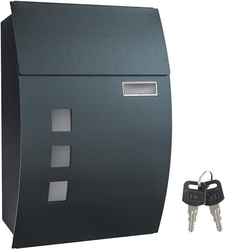 Wall Mounted Post Box - Waterproof Mailbox for Outside with Viewing Windows, Secure Letter Box for Home, Easy to Install Mail Box with Nameplate & 2 Keys, Letter Box Wall Mounted Postbox Accessories