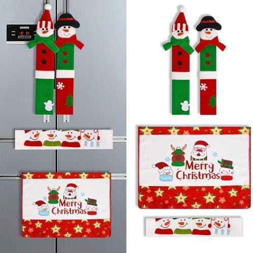 MODUDY 4 Pcs Christmas Refrigerator Door Handle Cover Santa Snowman Kitchen Appliance Handle Covers Decorations for Fridge Microwave Oven Dishwasher