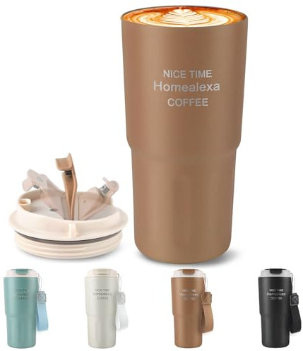 Homealexa Tazza da Caffè da Viaggio, Bottiglia Isolante al Vuoto, Acciaio Inox 304, 600ml, Colore Caffè