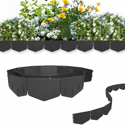 Aufun Flexible Rasenkante Kunststoff Schwarz, Höhe 20 cm Unsichtbare Raseneinfassung - Einfach zu montieren - Stabile Beeteinfassung Beetumrandung Garten Pflasterkante (4 Meter, 20 Stück)