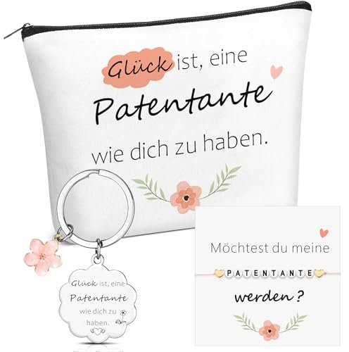 Xuniea 4 Stück Patentante Geschenk Kosmetiktaschen Schlüsselanhänger Armbänder Mit Karte Danke Patin Geschenke Glück Ist Eine Patentante Wie Dich Zu Haben Beste Patin Geschenk Für Kommunion Muttertag