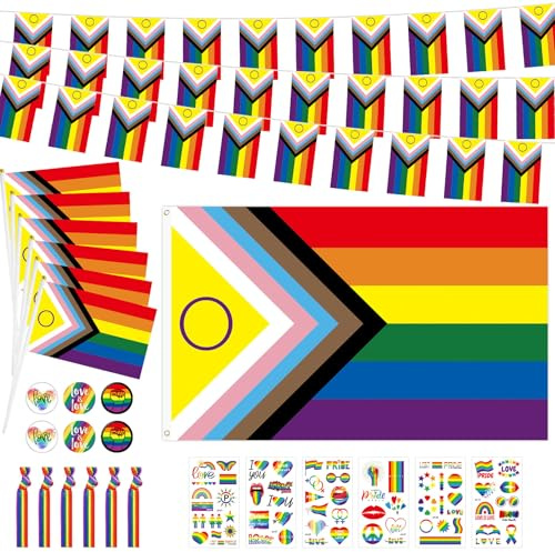 Angenster Pride Decorations Set,Pride Flag Pride Rainbow Bunting Banner Rainbow Gay Pride Sticker Pride Badges LGBT Party Decorations Pride Month Decorations(26Pcs)