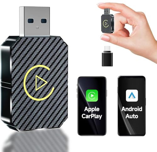 Adaptateur Carplay sans Fil, 2 en 1 Wireless Carplay Adapter for iOS 10+ & Android 11+, Adaptateur CarPlay sans Fil USB C Compatible avec Les Voitures à Partir De 2016 (Noir)